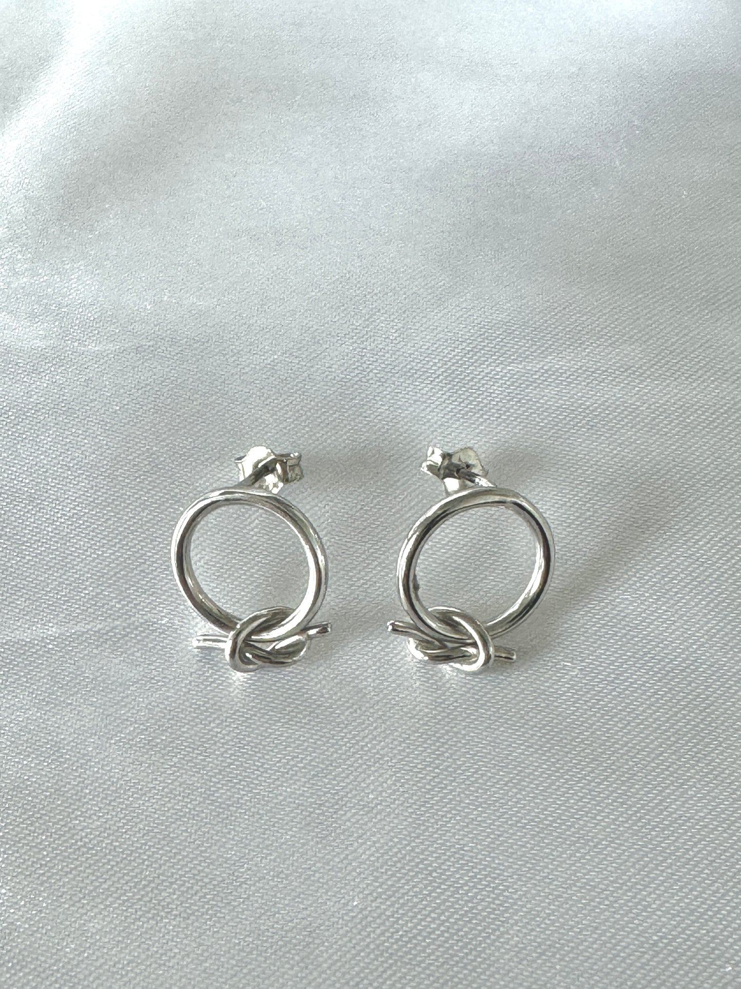 Knot Circle Stud Earrings – Minimalist Sterling Silver Design