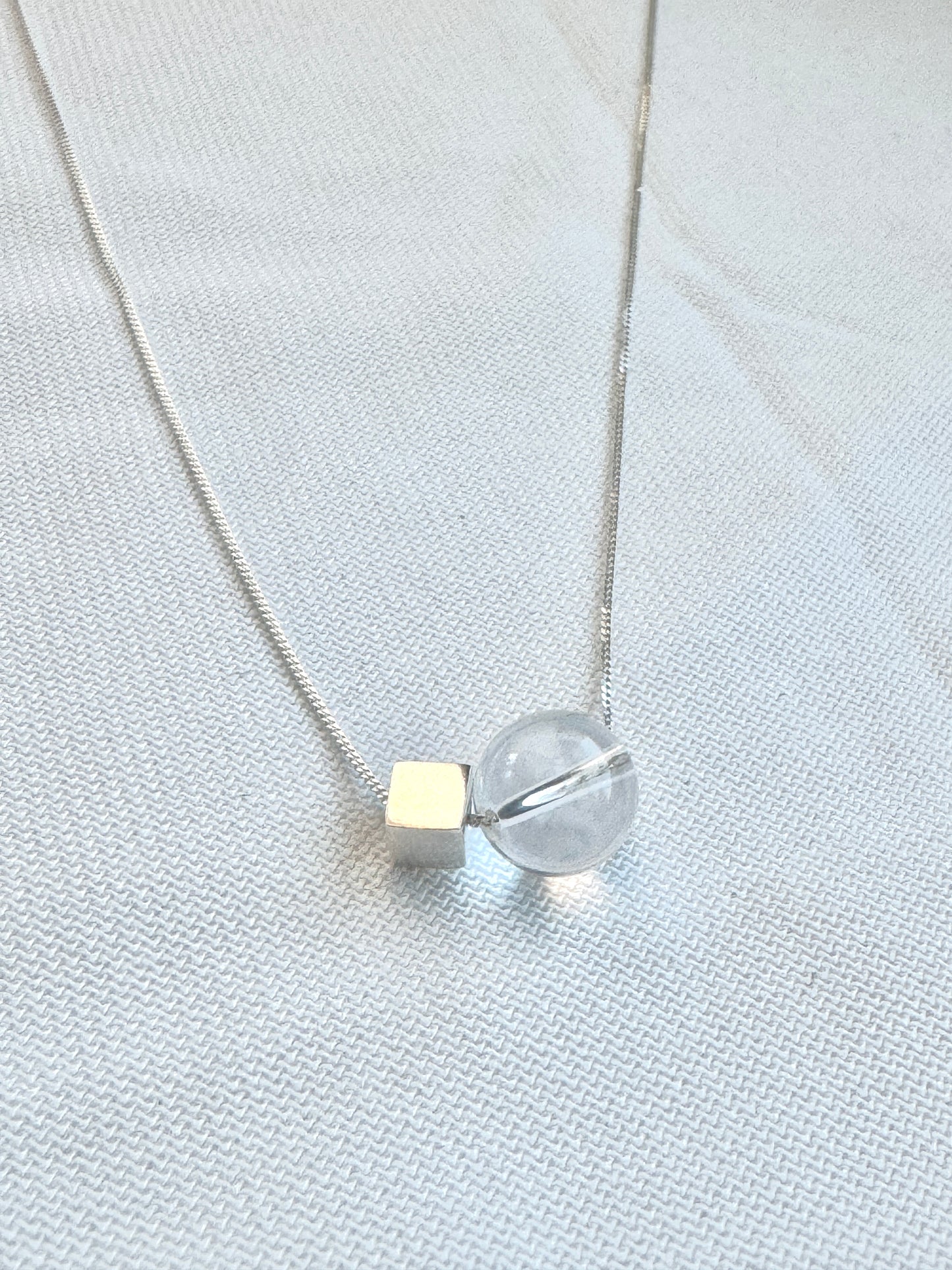 Clear Rose Quartz & Silver Cube Necklace – Handcrafted by Jenlet