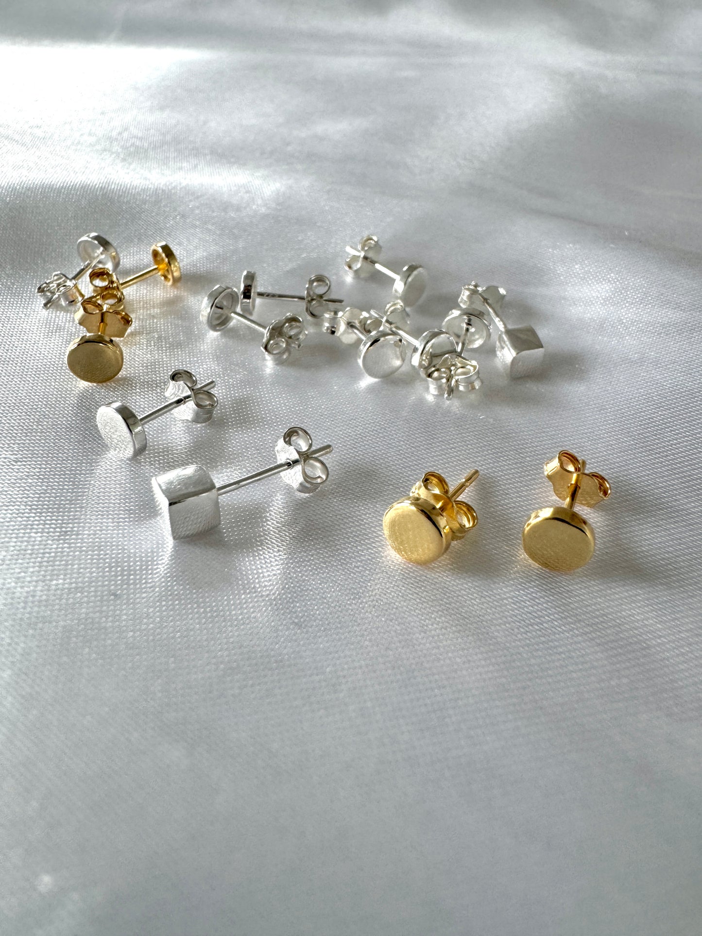 5mm Stud Earring Set – Sterling Silver & Gold Plated, Circle & Square Shapes