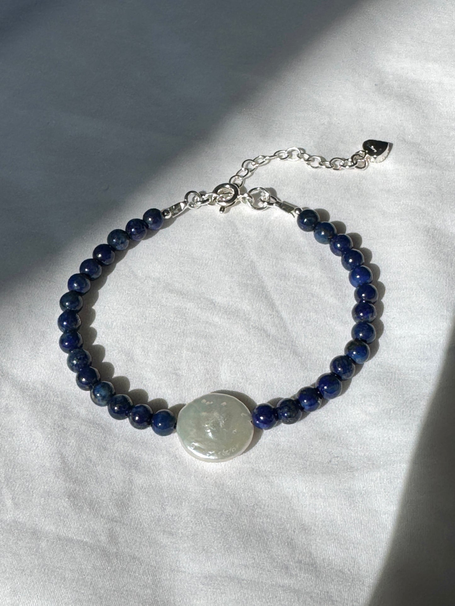 Lapis Lazuli & Coin Pearl Bracelet - Adjustable Sterling Silver