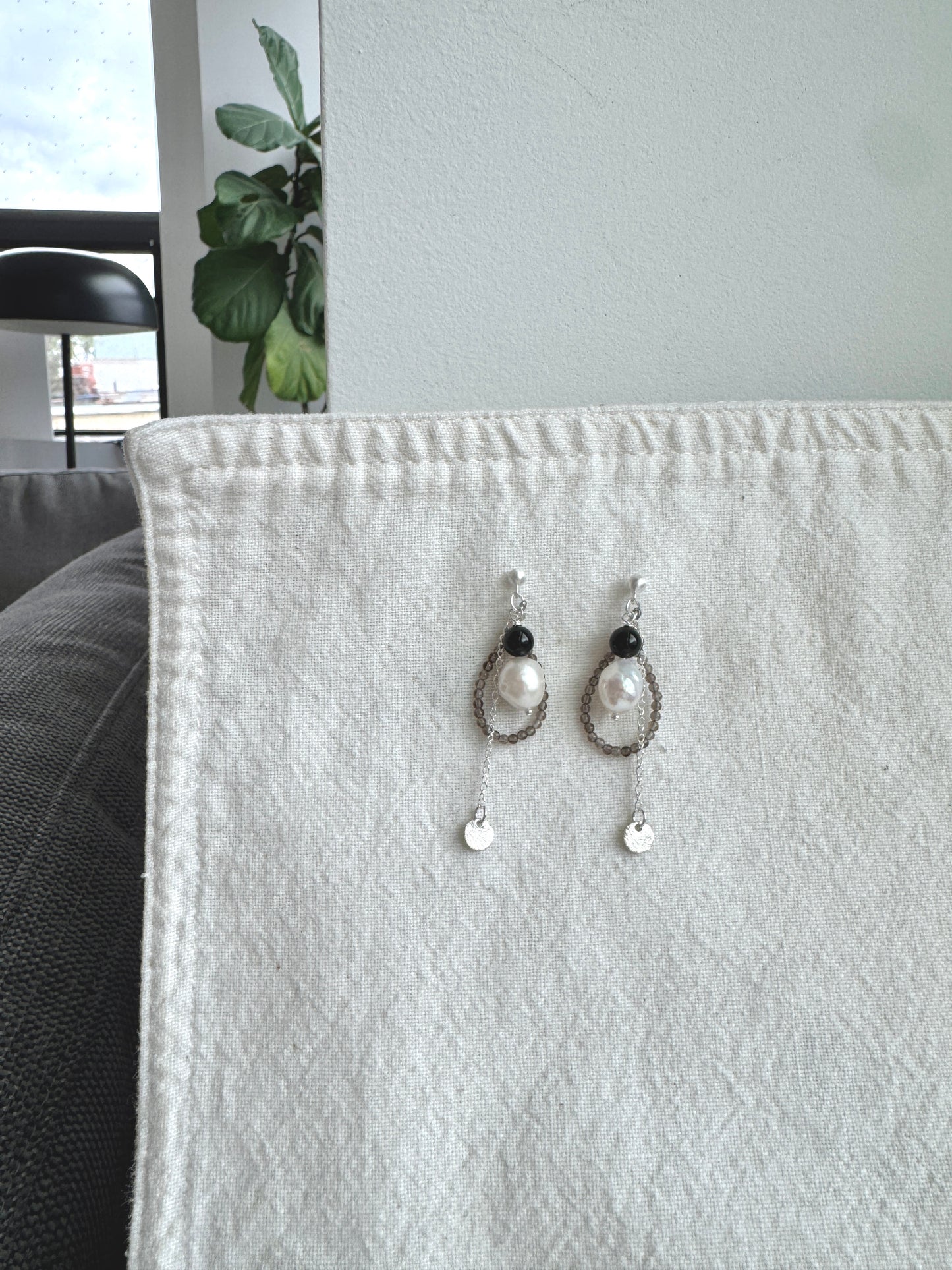 ✧ Natural Gemstone & Pearl Loop Earrings – Sterling Silver Handmade Design