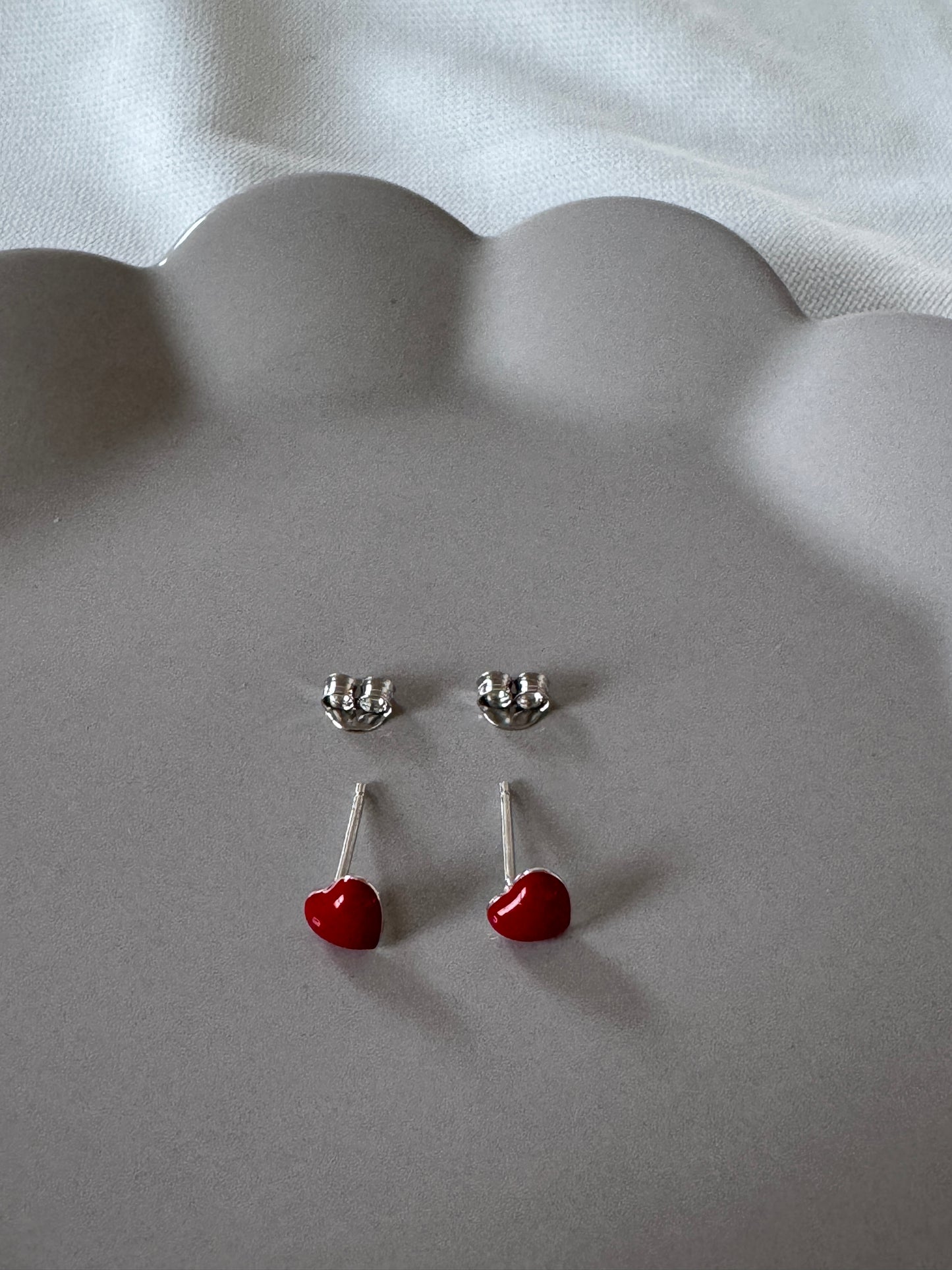 Red Heart Stud Earrings – Sterling Silver Posts with Glossy Enamel Finish