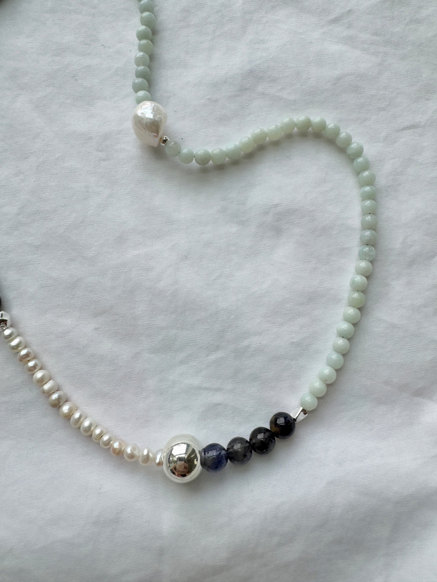 Amazonite, Labradorite & Pearl Silver Necklace
