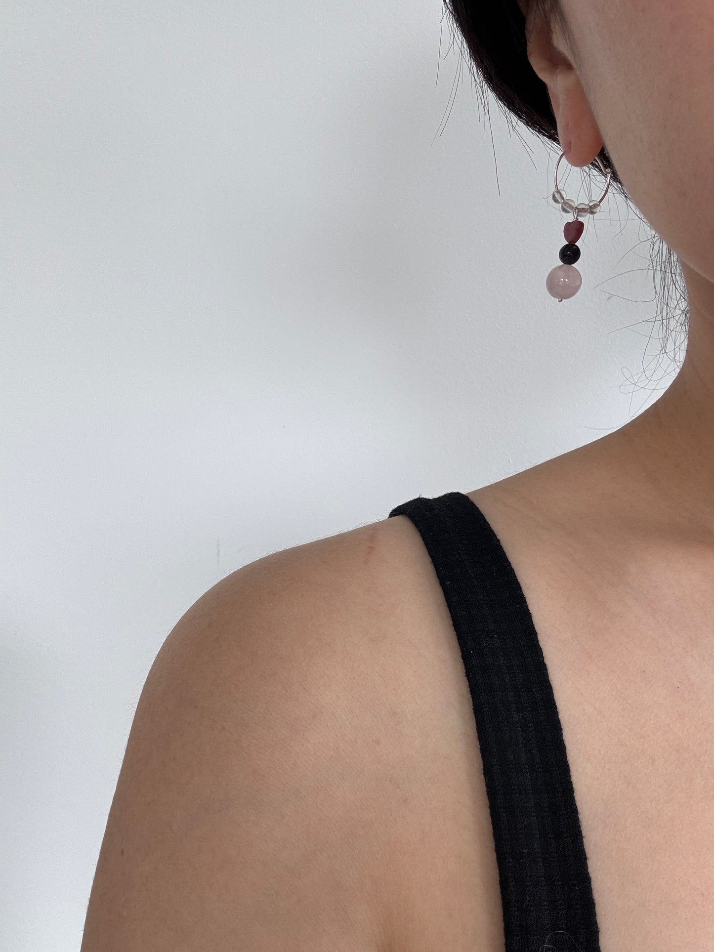 Rainbow Moonstone, Rose Quartz & Rhodonite Heart Hoop Earrings