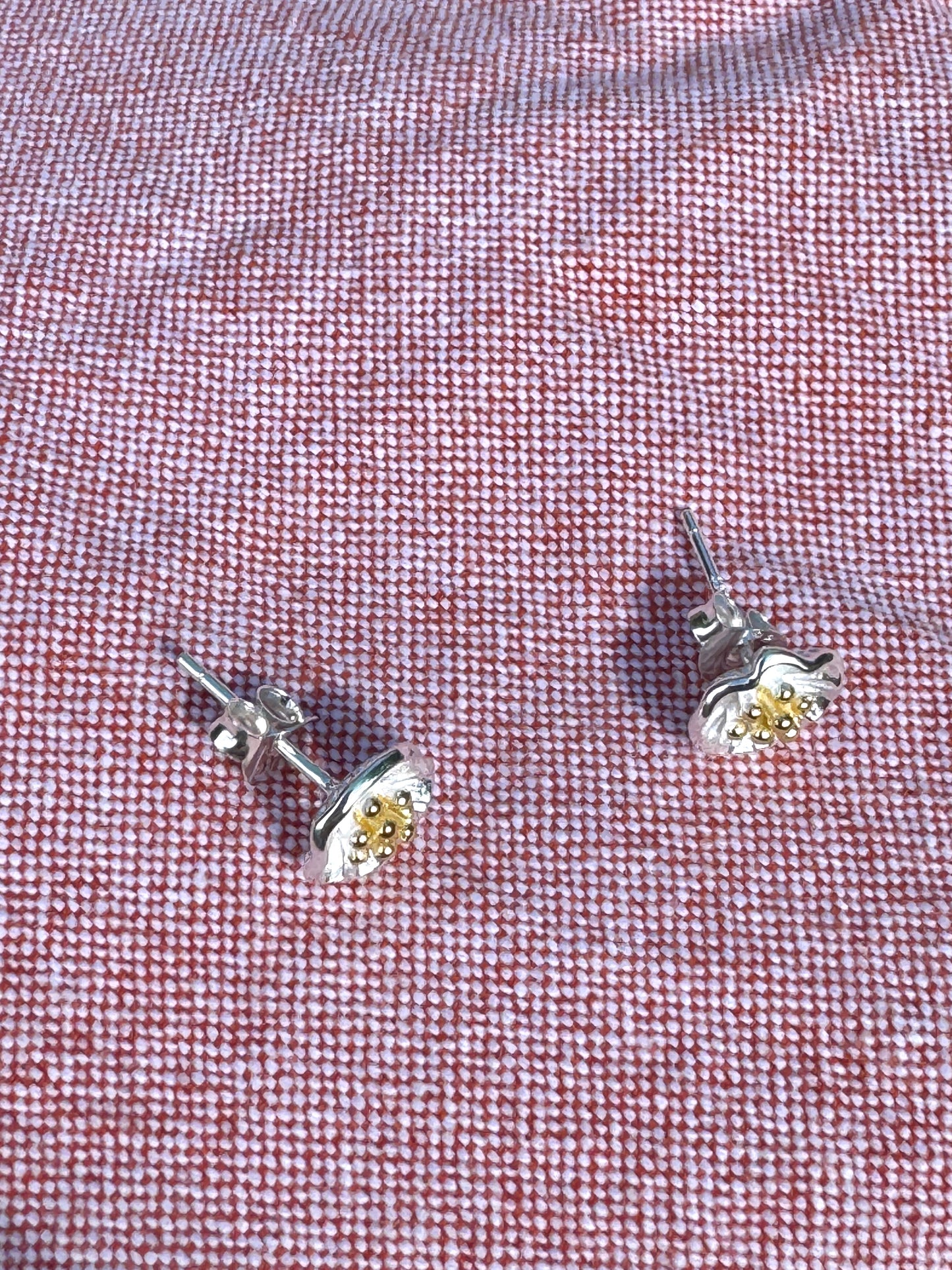 Petite Flower Stud Earrings – Sterling Silver & Gold Accents