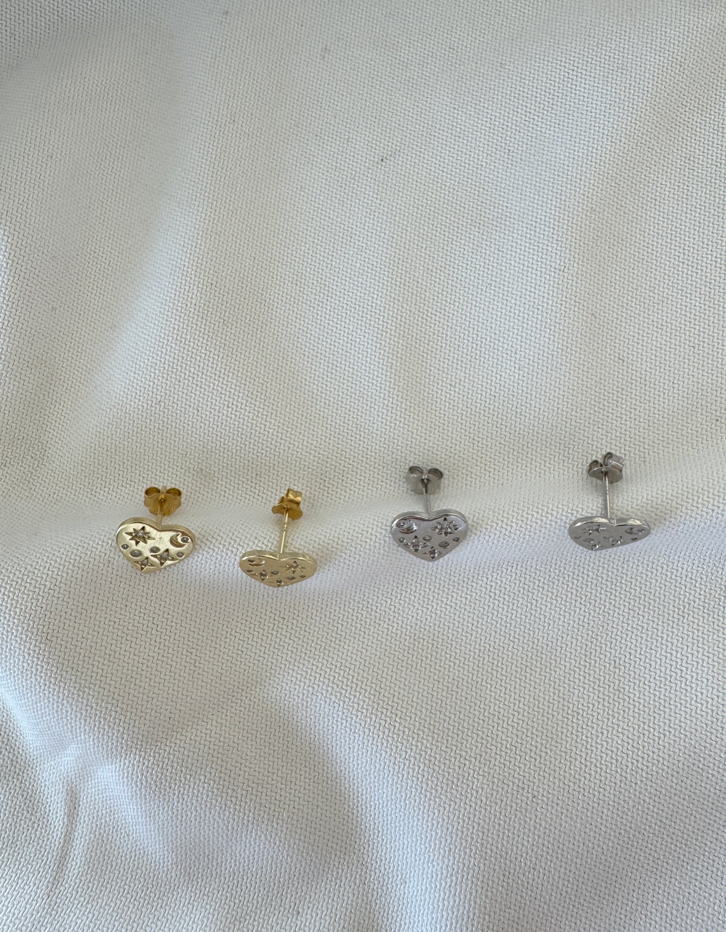 20mm Heart Stud Earrings – Gold Plated or Silver with Engraving & Cubic Zirconia