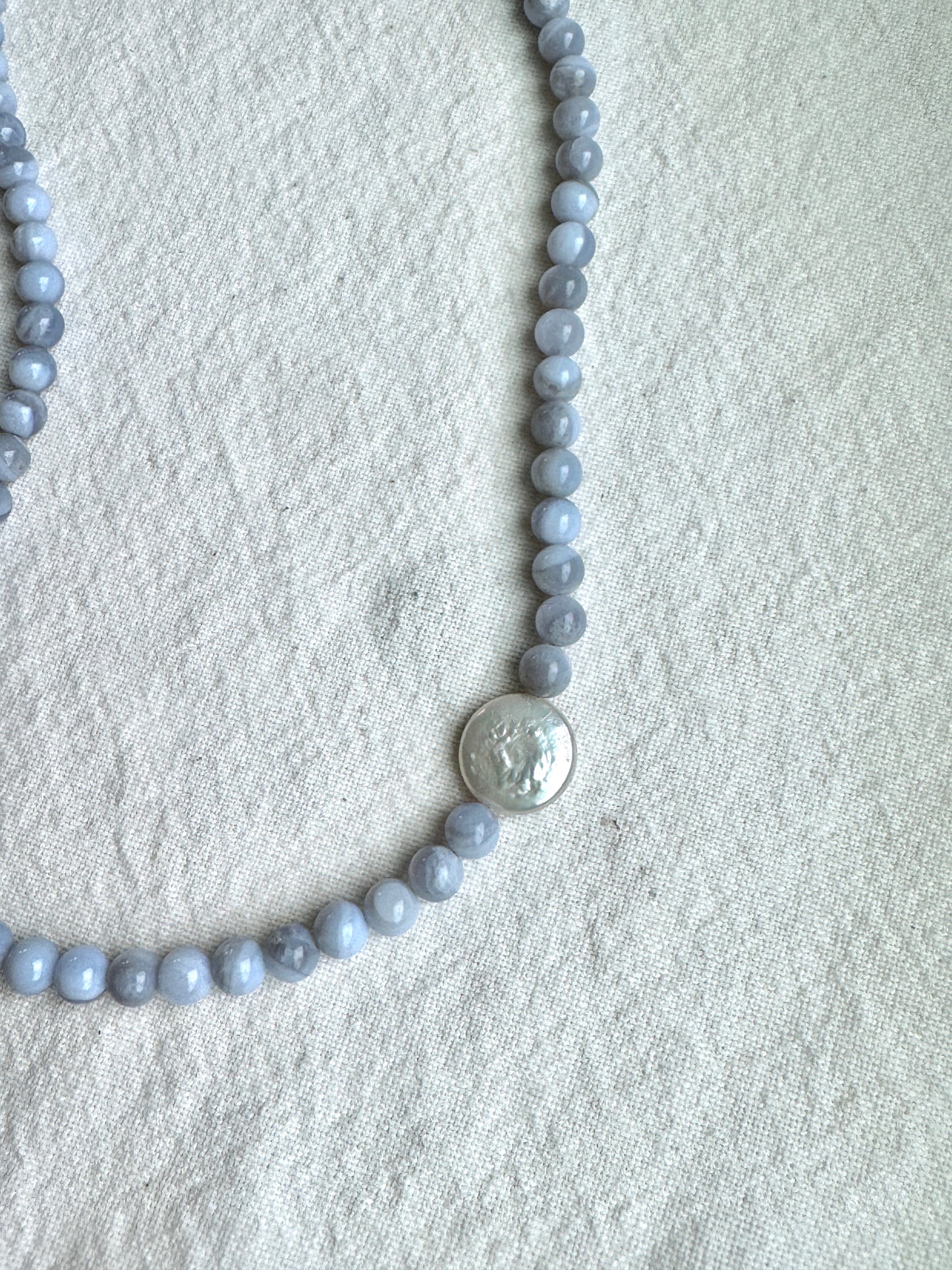 Blue Lace Agate & Pearl Beads Necklace by JENLET