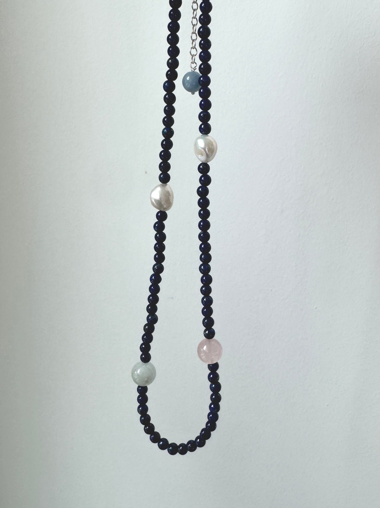 Lapis Lazuli & Gemstone Beaded Necklace with Pearl