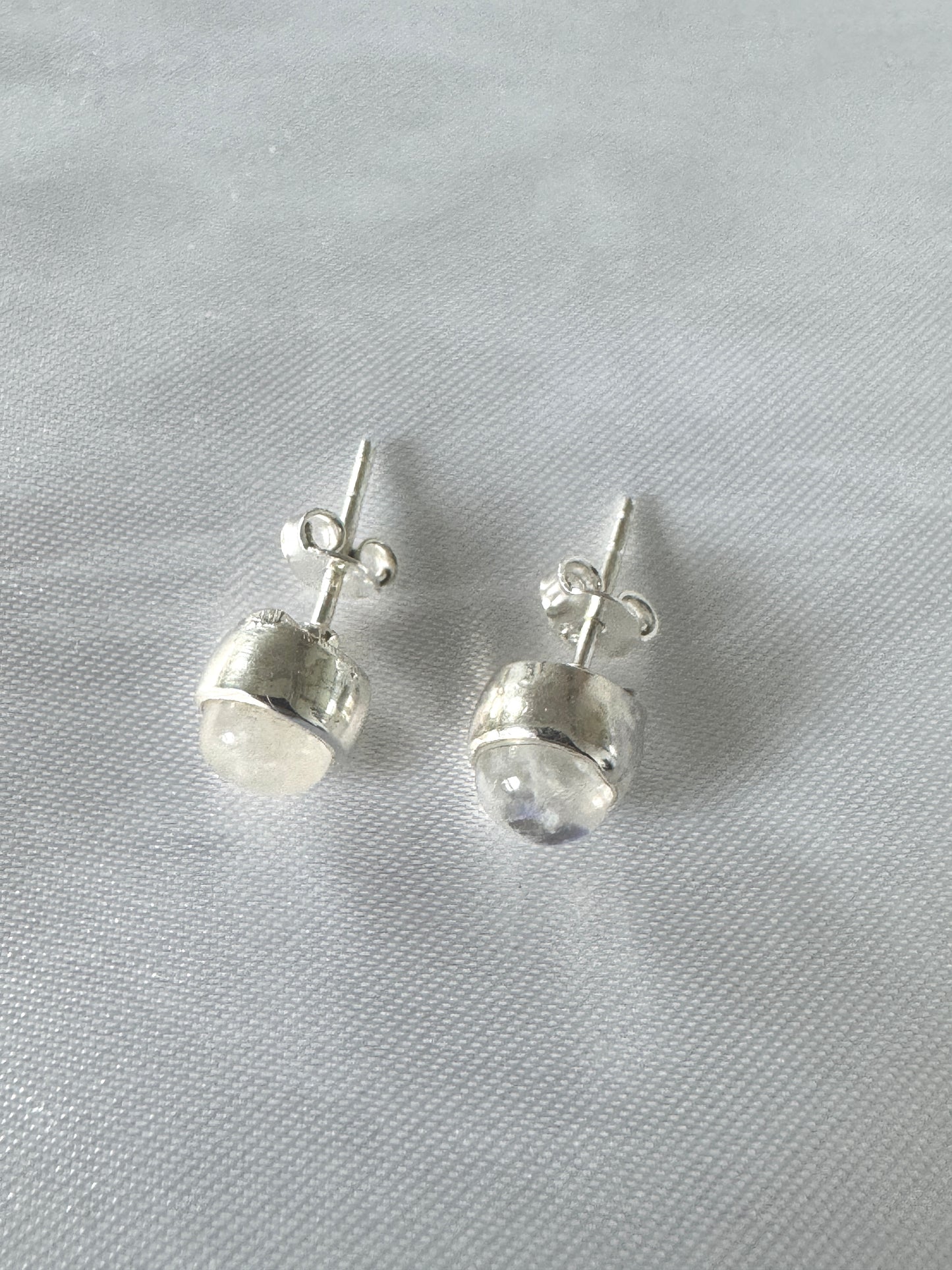 Natural Moonstone Stud Earrings – 10mm Sterling Silver