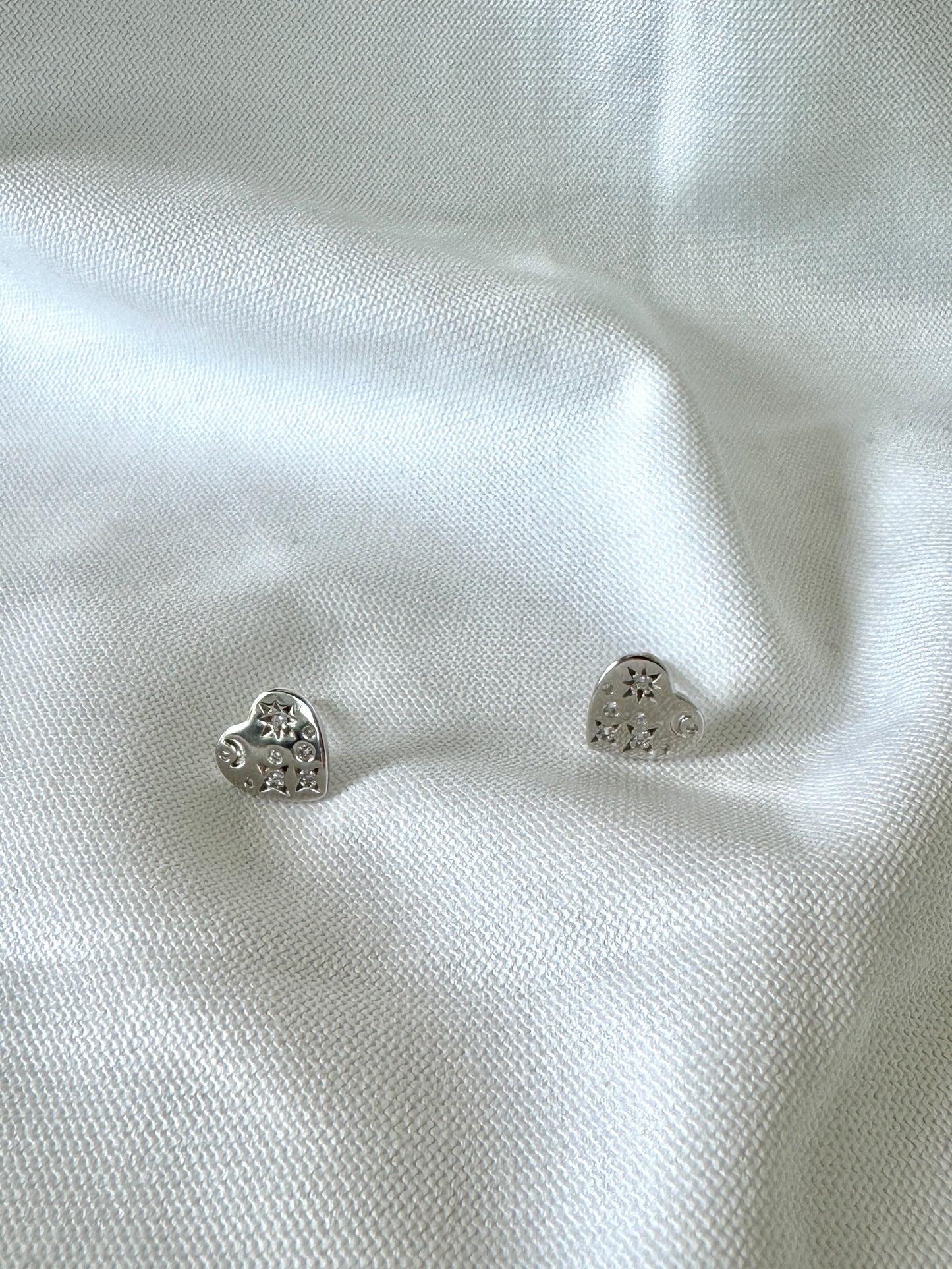 20mm Heart Stud Earrings – Gold Plated or Silver with Engraving & Cubic Zirconia