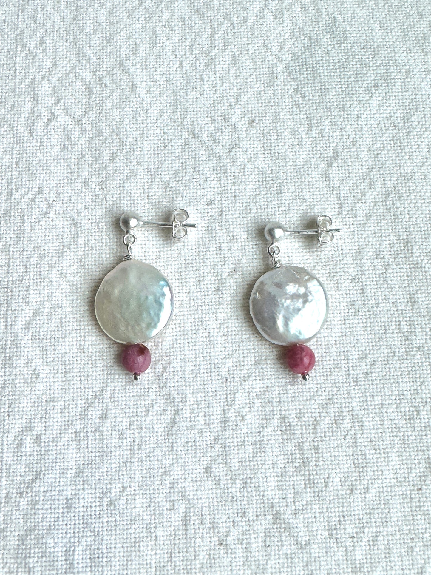 ✧ Freshwater Pearl & Pink Gem Earrings