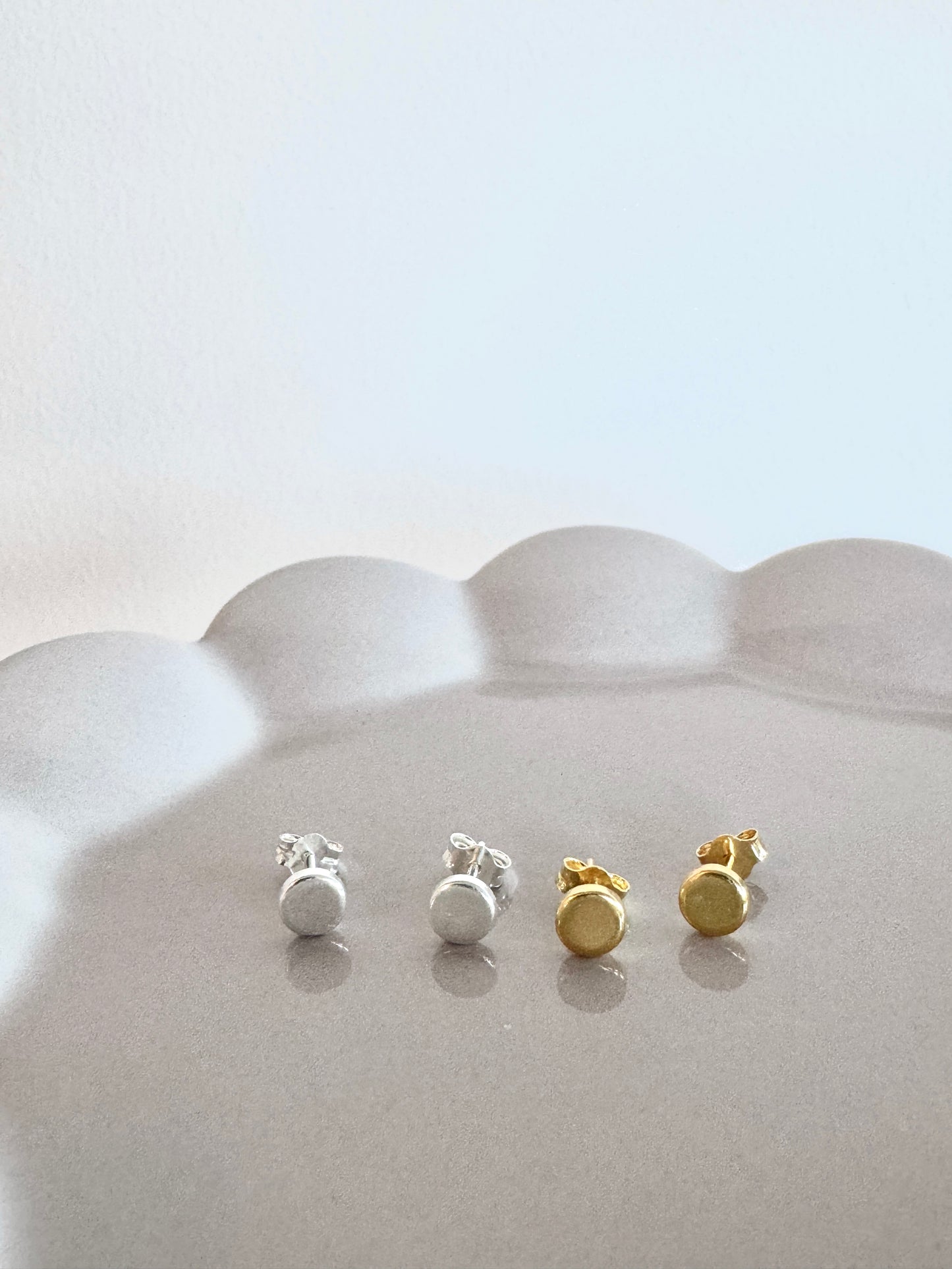 Minimalist Solid Circle Stud Earrings | Sterling Silver & Gold Plated | Everyday Dot Earrings