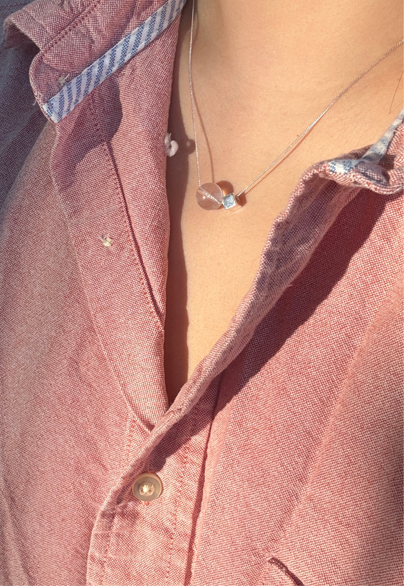Clear Rose Quartz & Silver Cube Necklace – Handcrafted by Jenlet
