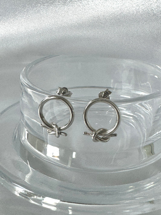 Knot Circle Stud Earrings – Minimalist Sterling Silver Design