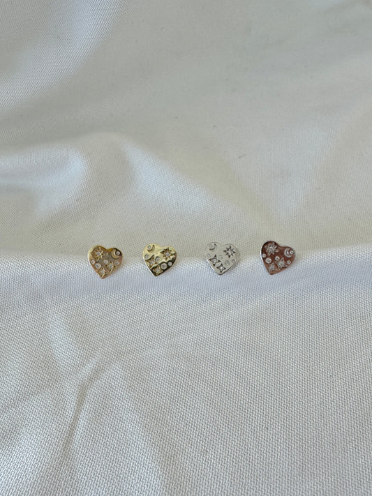 20mm Heart Stud Earrings – Gold Plated or Silver with Engraving & Cubic Zirconia