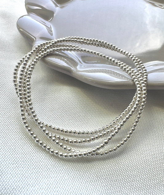 2.5mm Solid Silver Ball Bracelet | Stretch Cord | Everyday Jewelry