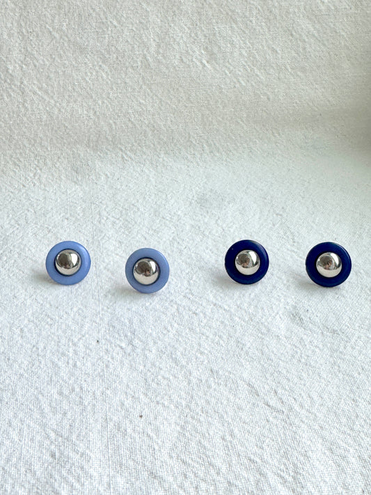 Modern Button Stud Earrings – Silver Dome & Color Pop Design