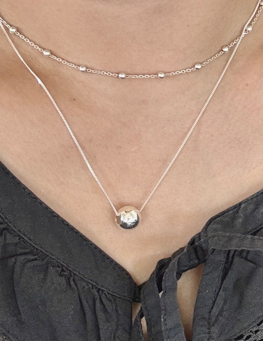 Minimalist Silver Ball Pendant Necklace | 925 Sterling Silver Chain