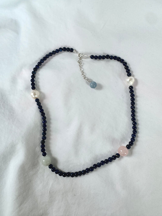 Lapis Lazuli & Gemstone Beaded Necklace with Pearl
