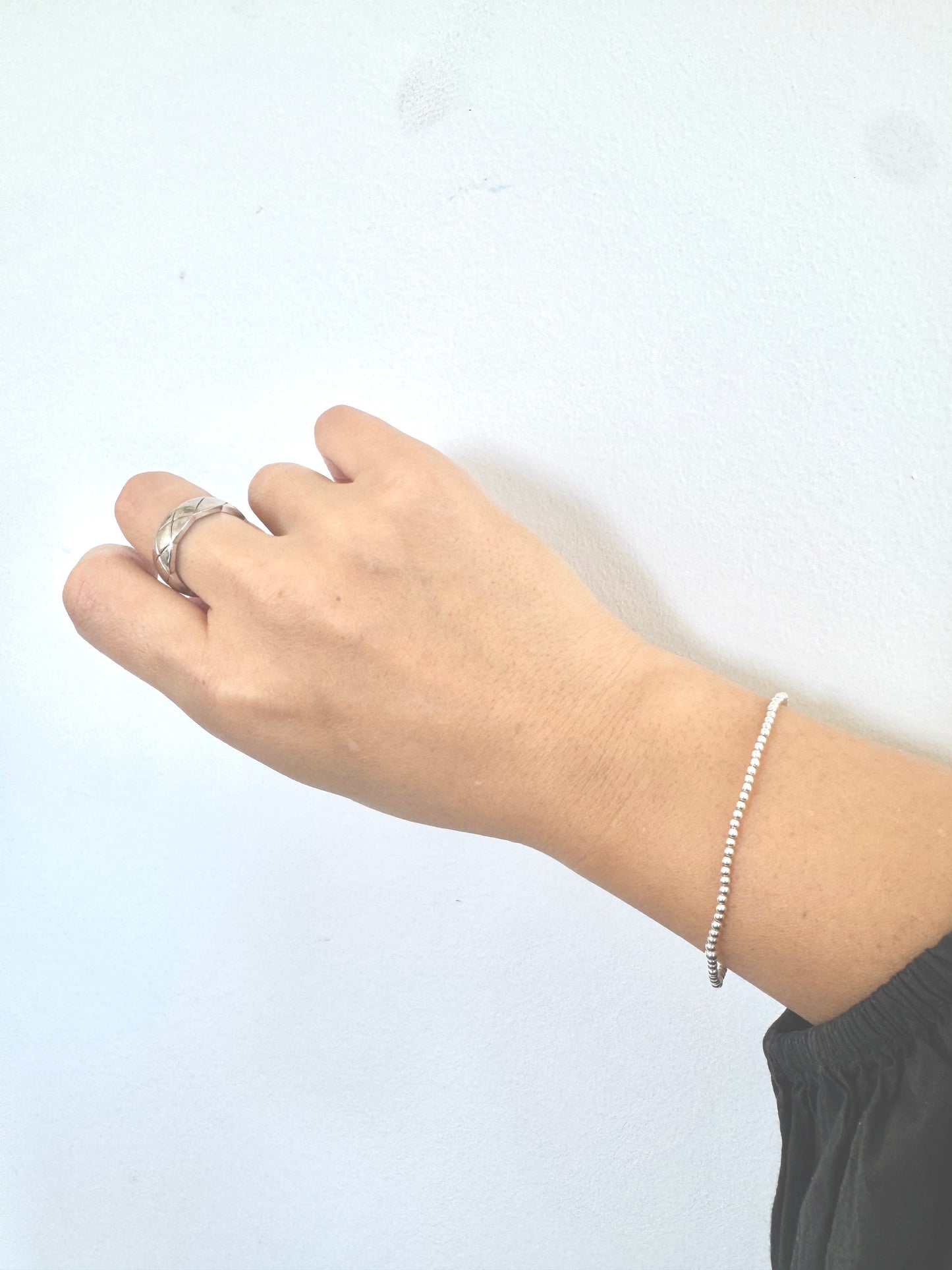 2.5mm Solid Silver Ball Bracelet | Stretch Cord | Everyday Jewelry