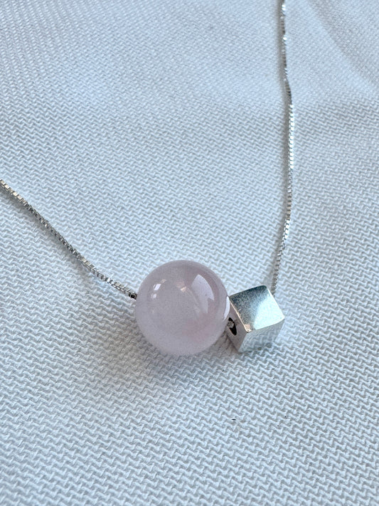 Natural Rose Quartz Silver Necklace – Handmade by Jenlet