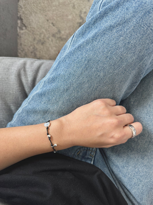 Silver Bead Bracelet on Waterproof Wax Cord – Minimal & Durable