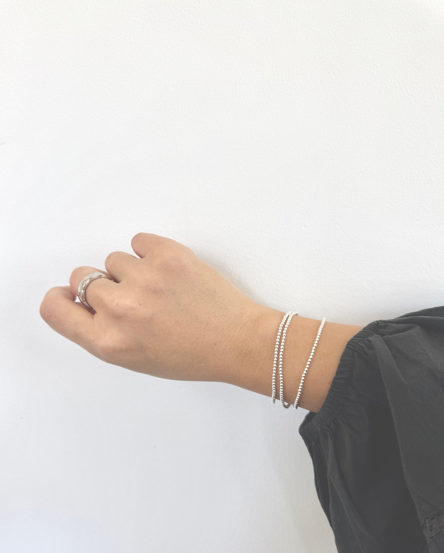 2.5mm Solid Silver Ball Bracelet | Stretch Cord | Everyday Jewelry