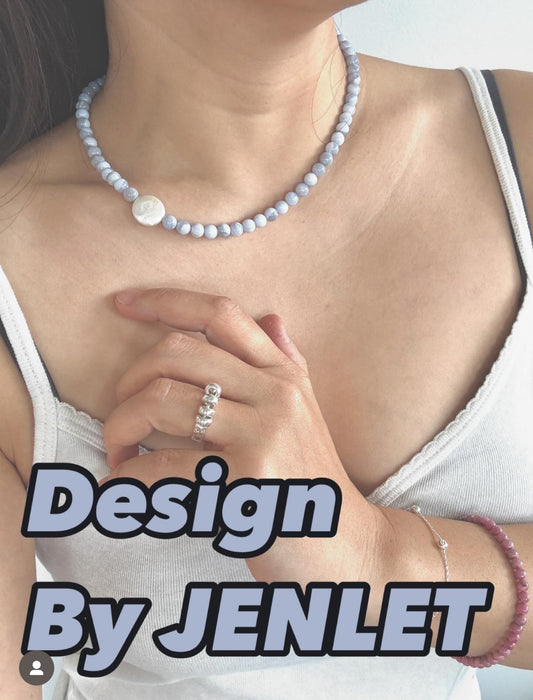Blue Lace Agate & Pearl Beads Necklace by JENLET