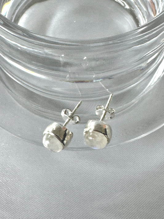 Natural Moonstone Stud Earrings – 10mm Sterling Silver