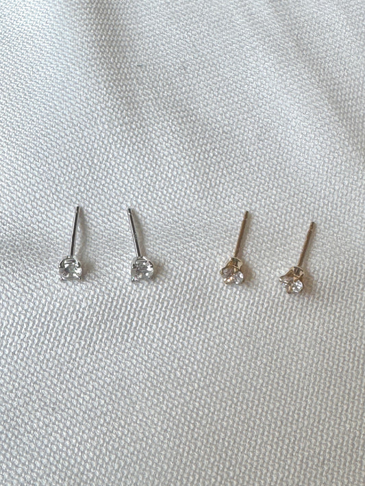 2.5mm CZ Silver Studs | 14K Gold Filled Minimalist