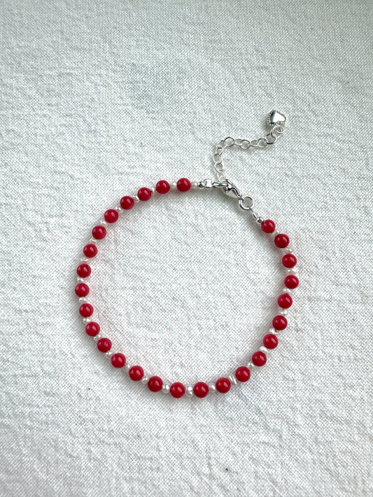 Silver Gemstone Red Pointed Bracelet