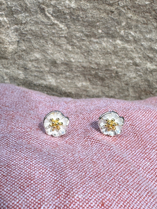 Petite Flower Stud Earrings – Sterling Silver & Gold Accents