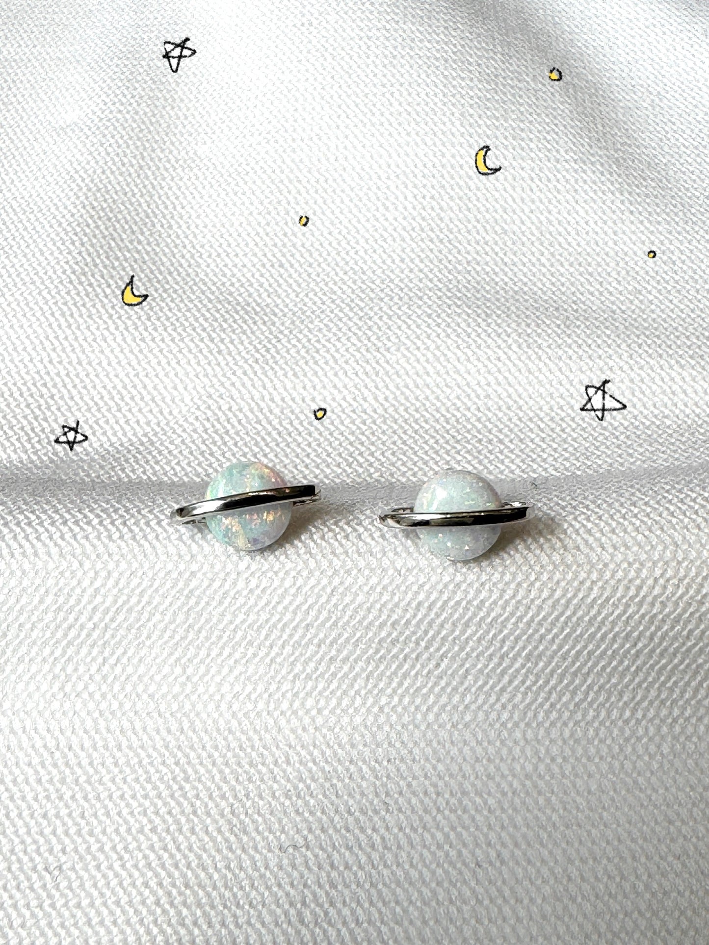 Opal Planet Stud Earrings | Cute Saturn Style Silver Studs