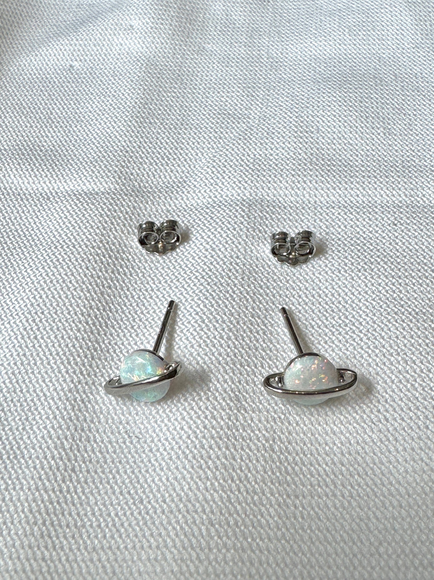Opal Planet Stud Earrings | Cute Saturn Style Silver Studs