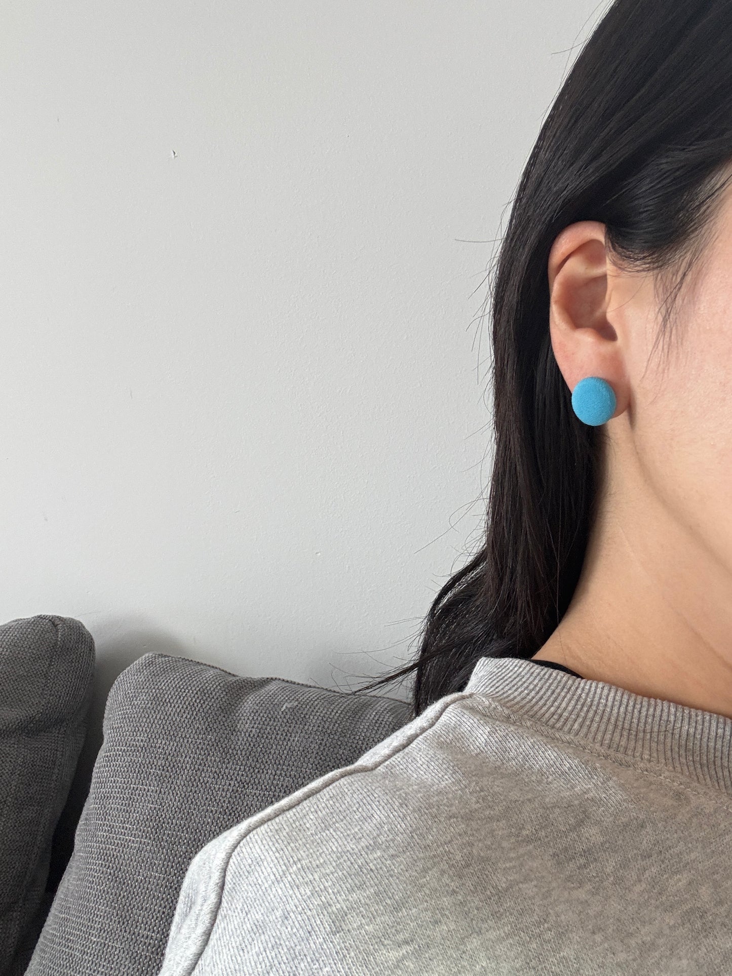 Turquoise Fabric Button Earrings