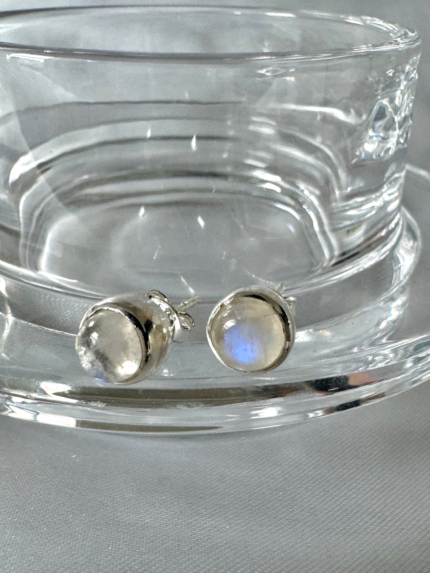 Natural Moonstone Stud Earrings – 10mm Sterling Silver